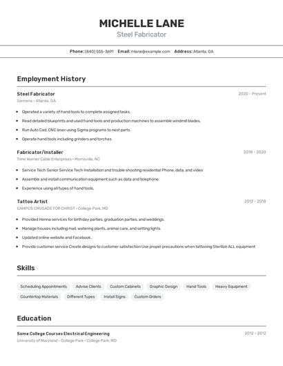 Steel Fabricator Resume