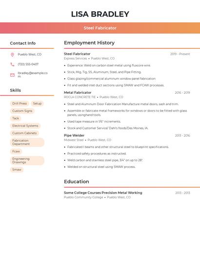 Steel Fabricator Resume