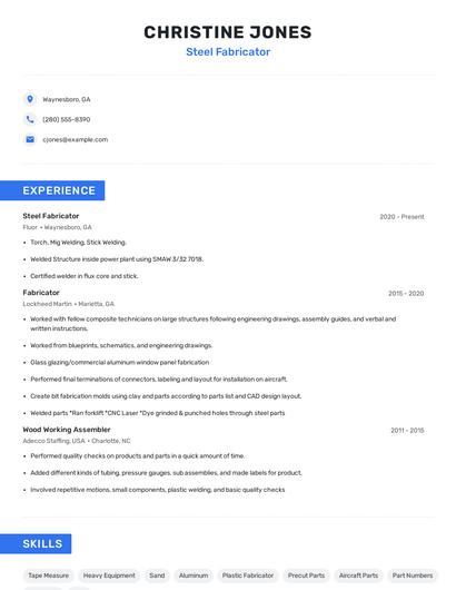 Steel Fabricator Resume