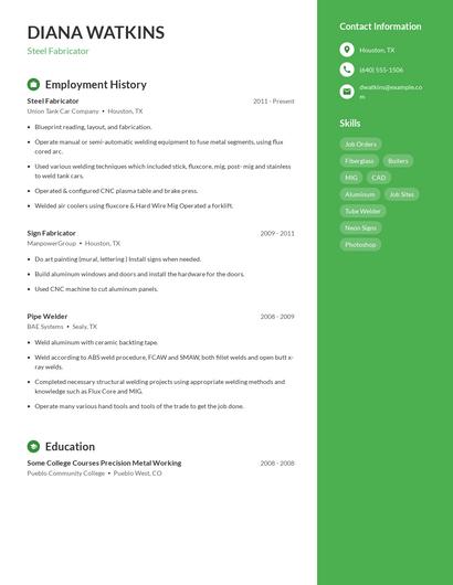 Steel Fabricator Resume