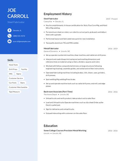 Steel Fabricator Resume