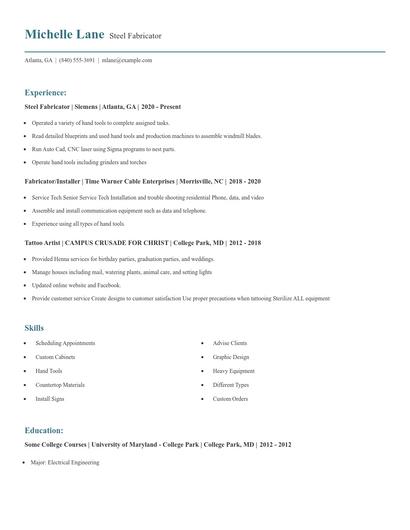 Steel Fabricator Resume