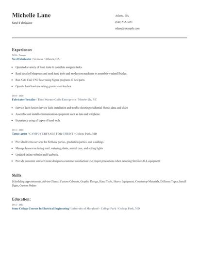 Steel Fabricator Resume