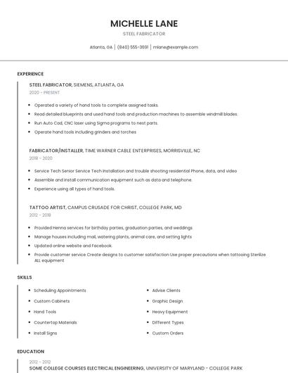 Steel Fabricator Resume