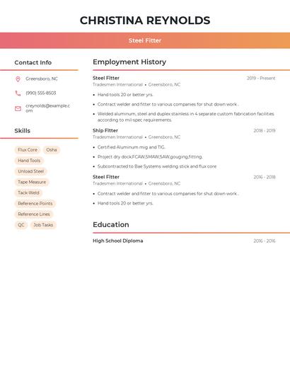 Steel Fitter Resume