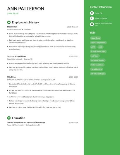 Steel Fitter Resume