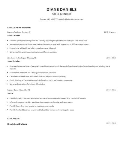 Steel Grinder Resume