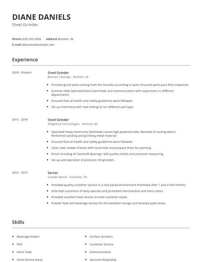 Steel Grinder Resume