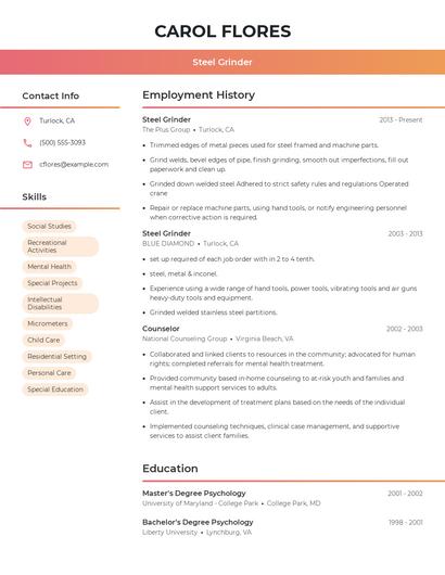 Steel Grinder Resume