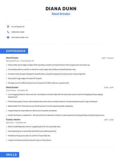Steel Grinder Resume