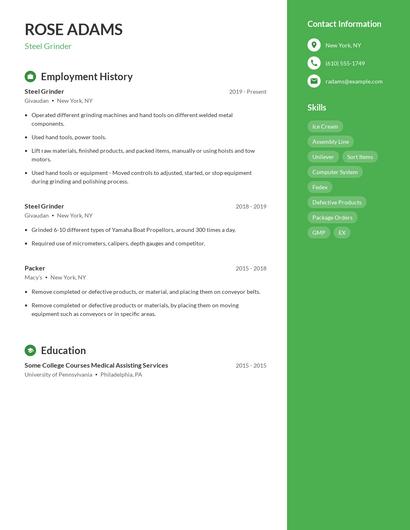 Steel Grinder Resume
