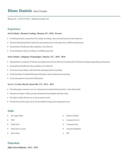 Steel Grinder Resume
