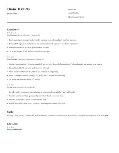 Steel Grinder Resume