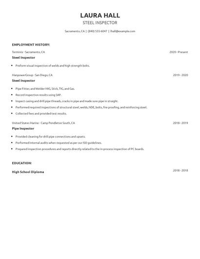 Steel Inspector Resume