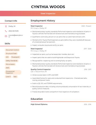Steel Inspector Resume