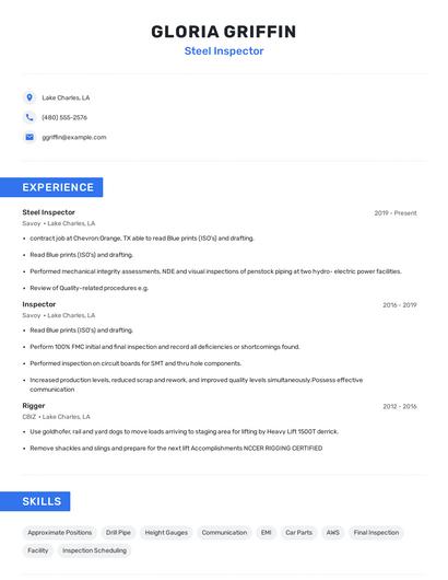 Steel Inspector Resume