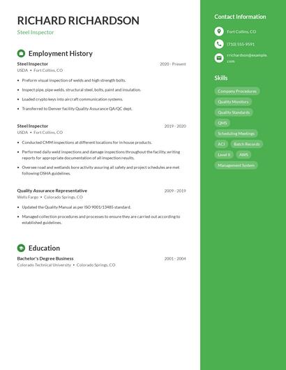 Steel Inspector Resume