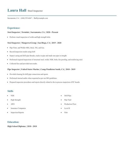Steel Inspector Resume