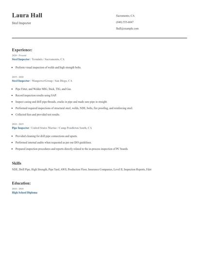 Steel Inspector Resume