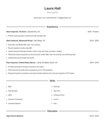 Steel Inspector Resume