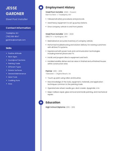 Steel Post Installer Resume