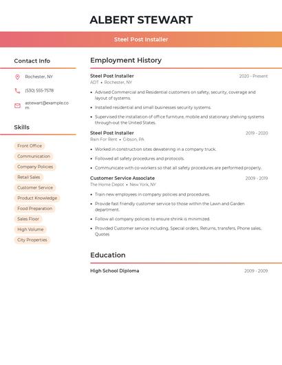 Steel Post Installer Resume