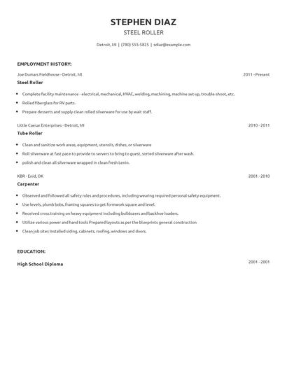 Steel Roller Resume