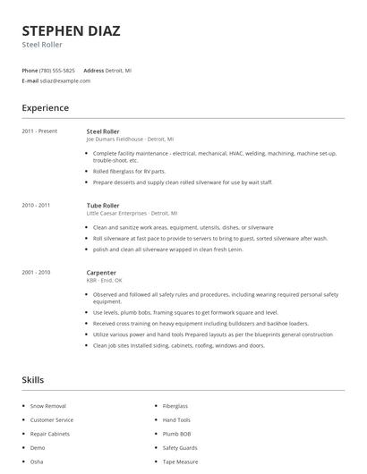 Steel Roller Resume