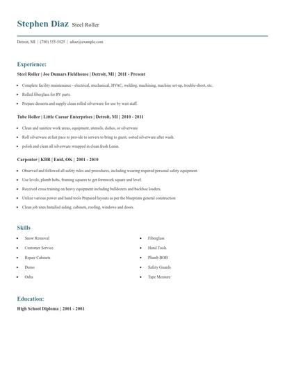 Steel Roller Resume