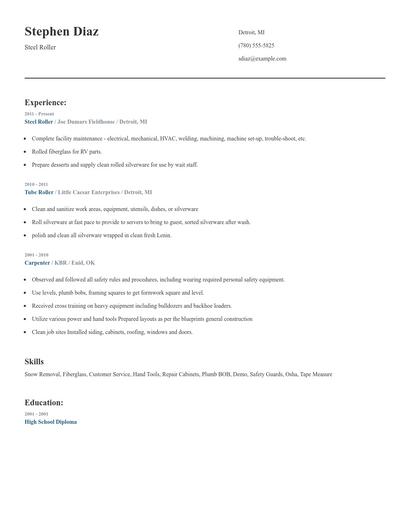 Steel Roller Resume