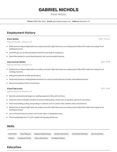 Steel Welder Resume