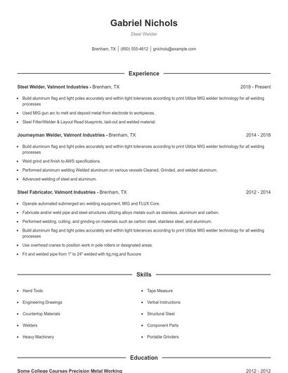 Steel Welder Resume