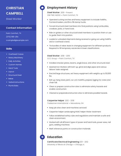 Steel Worker Resume