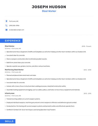 Steel Worker Resume