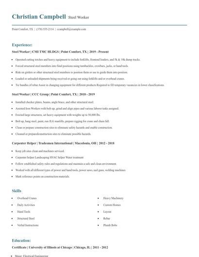 Steel Worker Resume