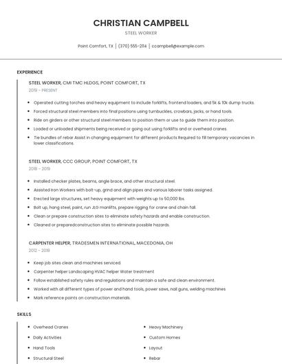 Steel Worker Resume