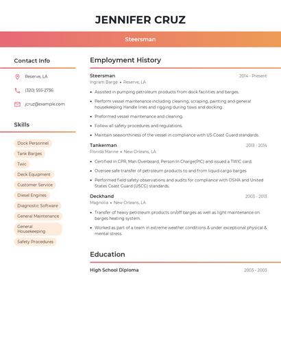 Steersman Resume