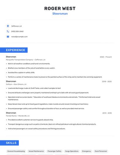 Steersman Resume