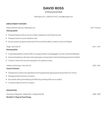 Stenographer Resume