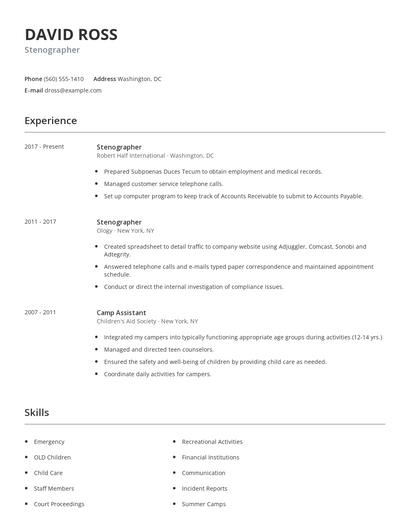 Stenographer Resume