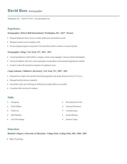 Stenographer Resume