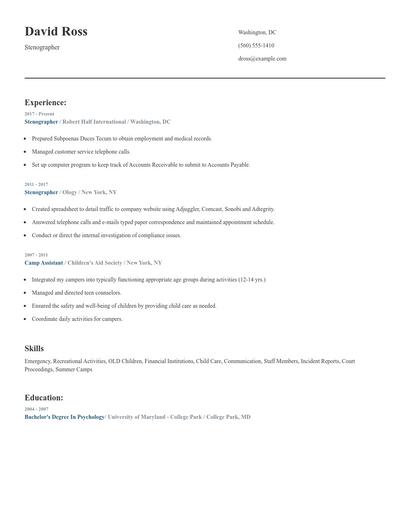 Stenographer Resume