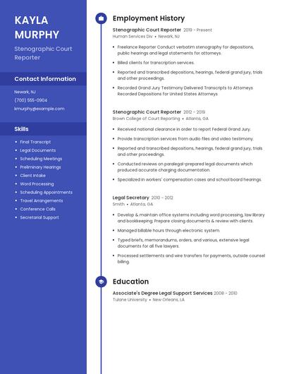 Stenographic Court Reporter Resume
