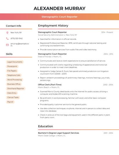 Stenographic Court Reporter Resume