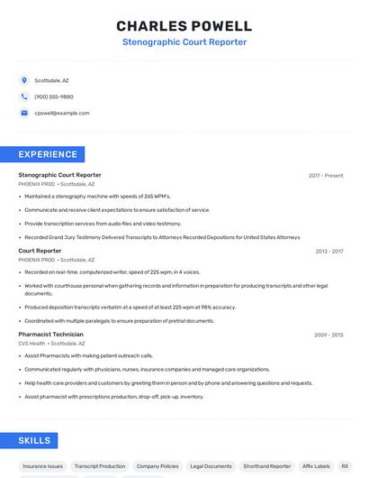 Stenographic Court Reporter Resume