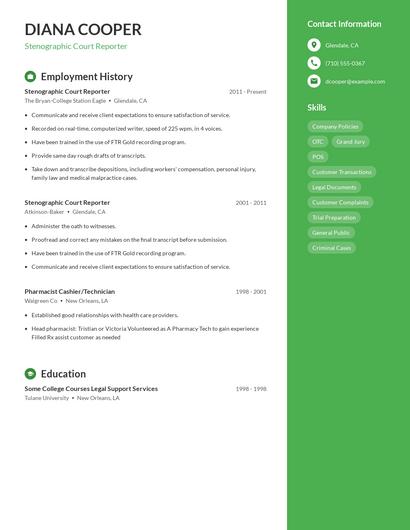 Stenographic Court Reporter Resume