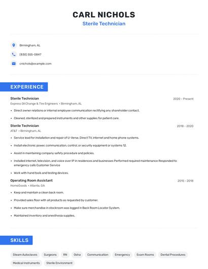 Sterile Technician Resume