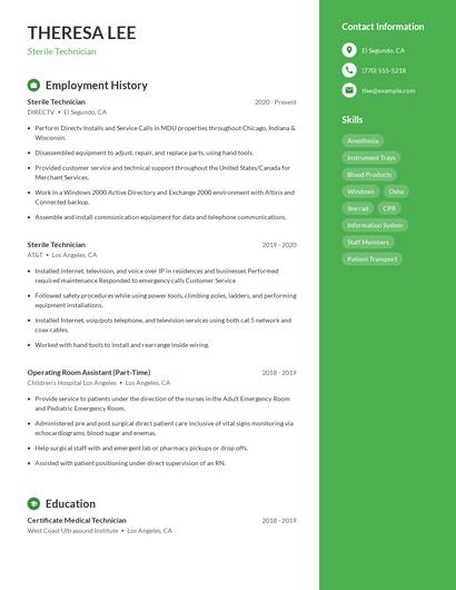 Sterile Technician Resume