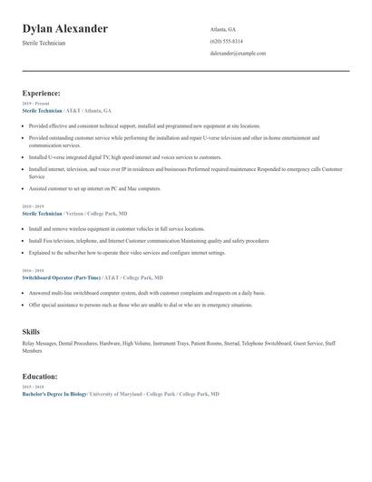Sterile Technician Resume