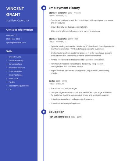 Sterilizer Operator Resume